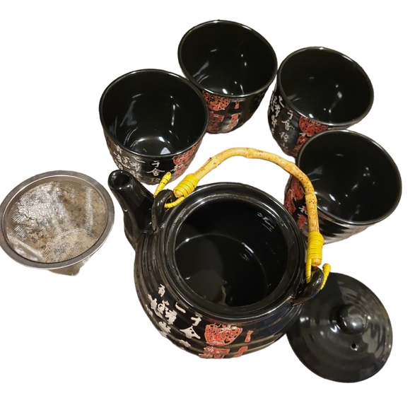 Simple Dining Tea Pot Set Black/Red Glazed Porcelain - Picture 7 of 7
